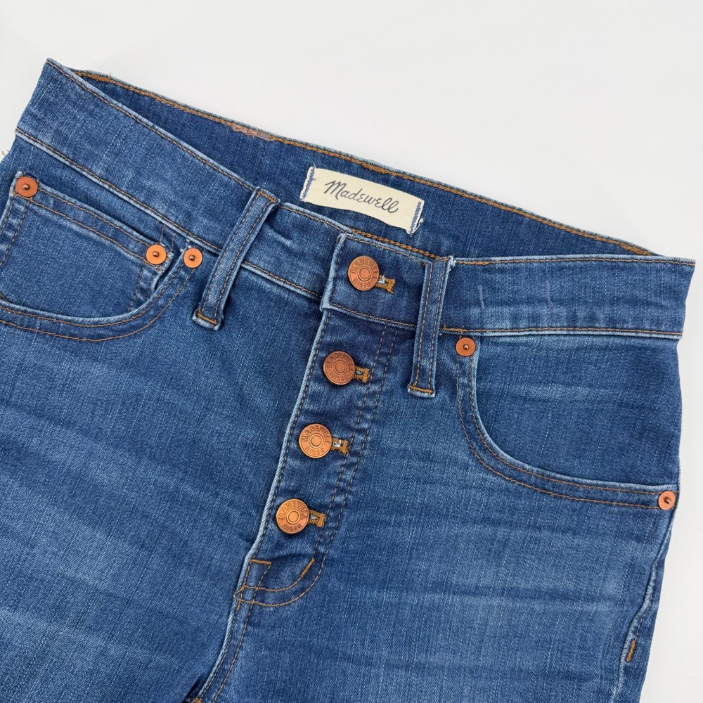 Madewell Cali Demi Boot Jeans High Rise Button Fly Frayed Hem Dark Wash Women 25